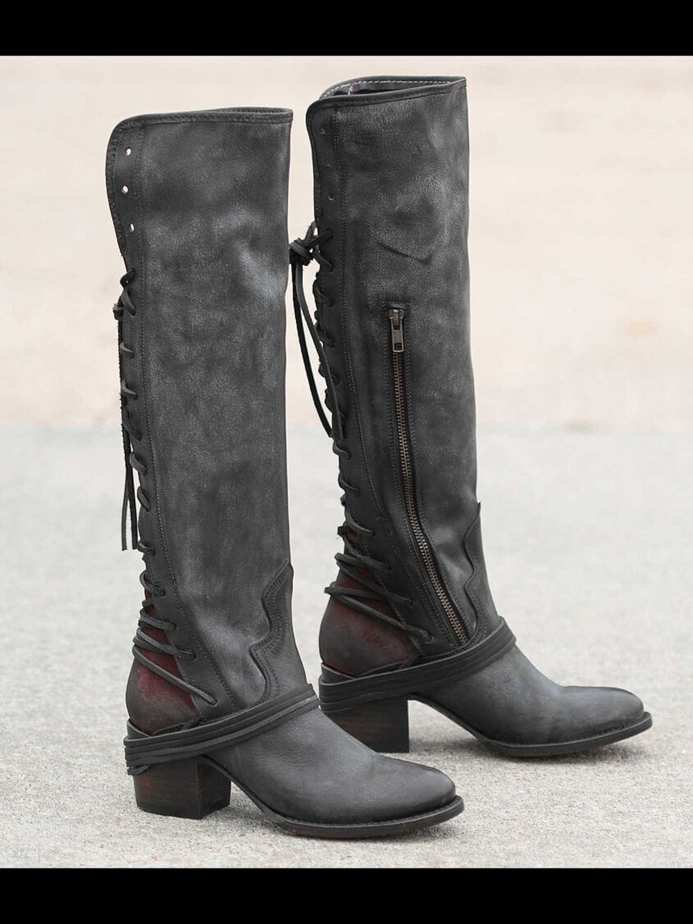 Freebird by Steven Black Tall Lace-Up Riding Boots with Side Zip